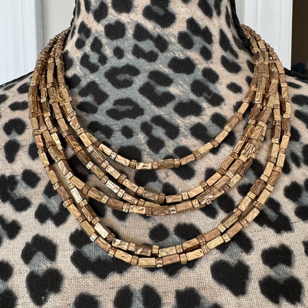 CHICO'S Gold-Tone Six-Strand Square Bead Necklace